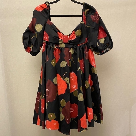 Kate Spade NWT New York Just Rosy Beau Dress Short Babydoll Black Floral Size 6 - Picture 12 of 15